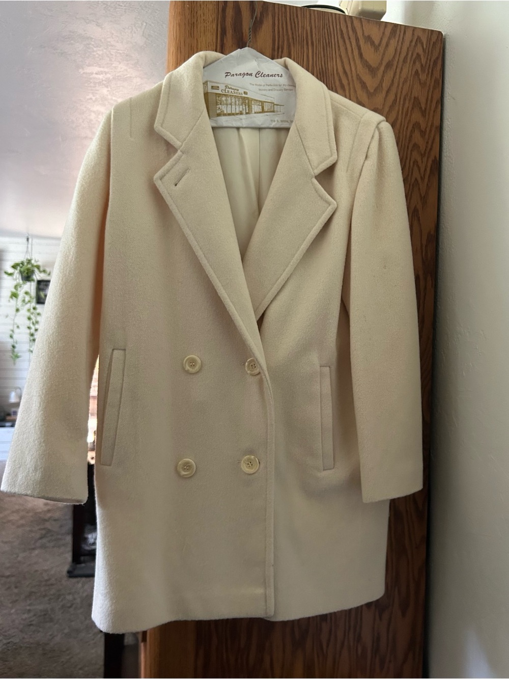 Women's Double-Breasted Cream Wool Coat